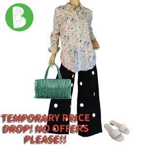 TALBOTS COTTON MULTI-COLOR NEW YORK CITY THEME "DOODLES" BUTTON DOWN TOP (M)